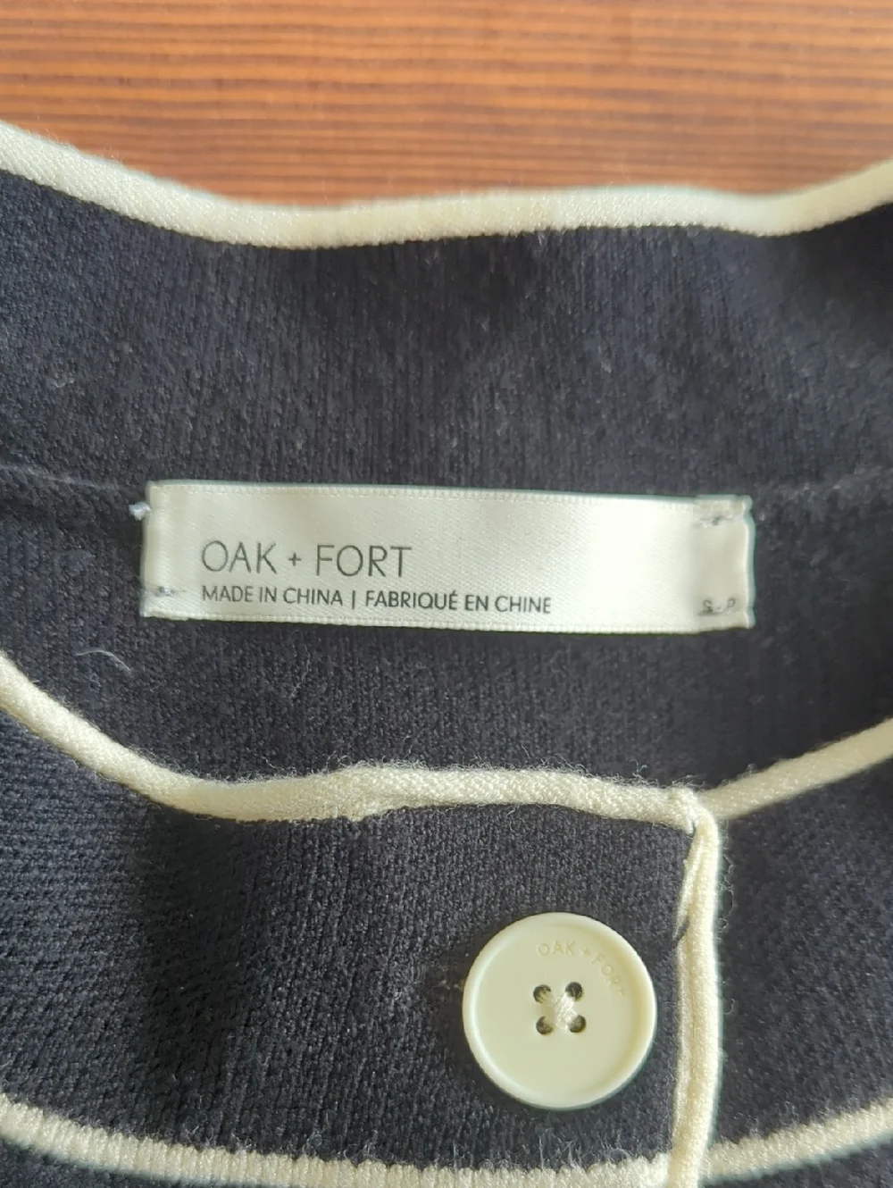 Oak + Fort - Black Cropped Button Vest with Cream Piping - Picture 2 of 2